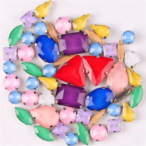 COQALINEX Kristalle nähen, 50 Teile/Beutel Silber Krallenfassungen Aufnäher Strass Formen Mix Farben Mix Glas Kristall DIY Applikation(50pcs Colors Mix) von COQALINEX