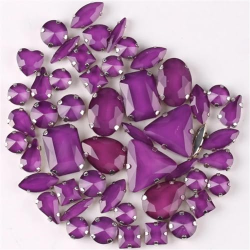 COQALINEX Kristalle nähen, 50 Teile/Beutel Silber Krallenfassungen Aufnäher Strass Formen Mix Farben Mix Glas Kristall DIY Applikation(50pcs Lt Amethyst) von COQALINEX