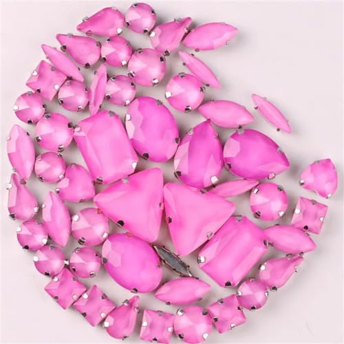COQALINEX Kristalle nähen, 50 Teile/Beutel Silber Krallenfassungen Aufnäher Strass Formen Mix Farben Mix Glas Kristall DIY Applikation(50pcs Rose) von COQALINEX