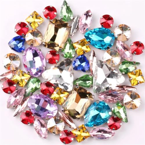 COQALINEX Kristalle nähen, 50 Teile/Beutel Silber Krallenfassungen Aufnäher Strass Formen Mix Jelly Candy Pink Glas Kristall Applikation(50pcs Light Colors Mix) von COQALINEX