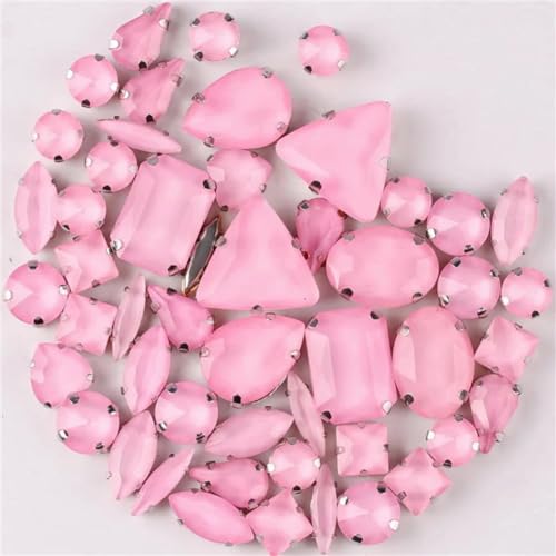 COQALINEX Kristalle nähen, 50 Teile/Beutel Silber Krallenfassungen Aufnäher Strass Formen Mix Jelly Candy Pink Glas Kristall Applikation(50pcs Pink) von COQALINEX