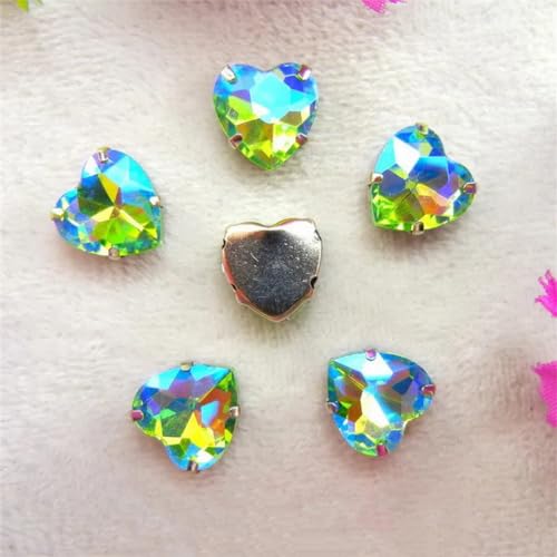 COQALINEX Kristalle nähen, AB Farbe Herzform Kristallperlen Silber Krallenfassungen Aufnäher Strass Applikation for Hochzeitskleid(16mm 20pcs A8 Peridot AB) von COQALINEX
