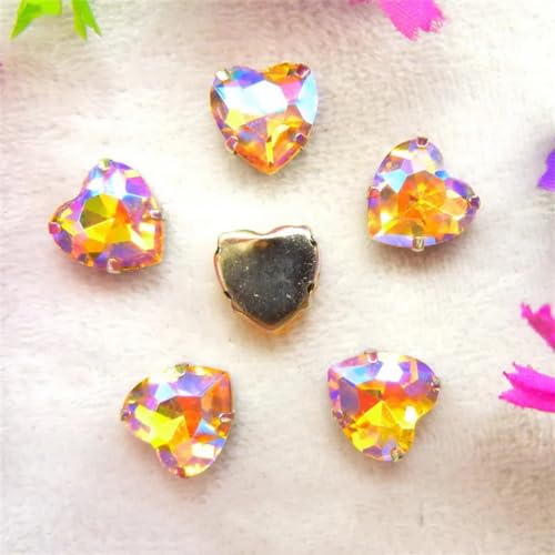 COQALINEX Kristalle nähen, AB Farbe Herzform Kristallperlen Silber Krallenfassungen Aufnäher Strass Applikation for Hochzeitskleid(18mm 10pcs A6 Topaz AB) von COQALINEX