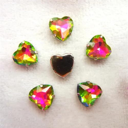 COQALINEX Kristalle nähen, AB Farbe Herzform Kristallperlen Silber Krallenfassungen Aufnäher Strass Applikation for Hochzeitskleid(8mm 50pcs A2 Rainbow) von COQALINEX