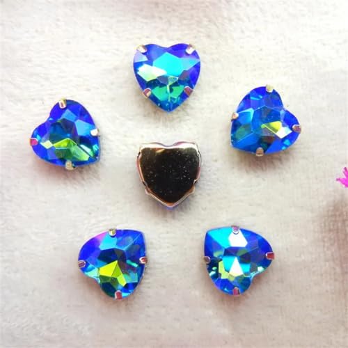 COQALINEX Kristalle nähen, AB Farbe Herzform Kristallperlen Silber Krallenfassungen Aufnäher Strass Applikation for Hochzeitskleid(8mm 50pcs A7 Sapphire AB) von COQALINEX