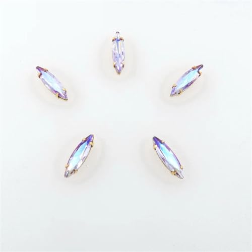 COQALINEX Kristalle nähen, AB Farben 4X15mm Gold Krallenfassungen for Aufnähen von Strasssteinen, schmale Navette Marquise, Pferdeaugenform, Kristall(4x15mm 50pcs A13 Violet AB) von COQALINEX