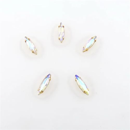 COQALINEX Kristalle nähen, AB Farben 4X15mm Gold Krallenfassungen for Aufnähen von Strasssteinen, schmale Navette Marquise, Pferdeaugenform, Kristall(4x15mm 50pcs A6 Jonquil AB) von COQALINEX