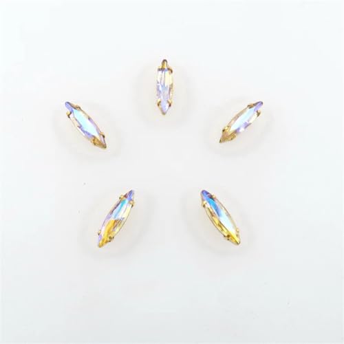 COQALINEX Kristalle nähen, AB Farben 4X15mm Gold Krallenfassungen for Aufnähen von Strasssteinen, schmale Navette Marquise, Pferdeaugenform, Kristall(4x15mm 50pcs A7 Topaz AB) von COQALINEX