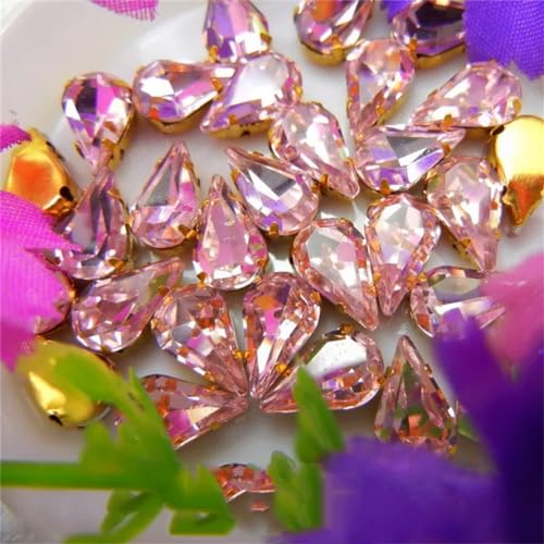 COQALINEX Kristalle nähen, Glaskristall Gold Klaue Aufnäher Strass Ausgefallene Farben Schlanke Wassertropfen Birnenform Strass Perlen(3x6mm 50pcs A25 Pink) von COQALINEX