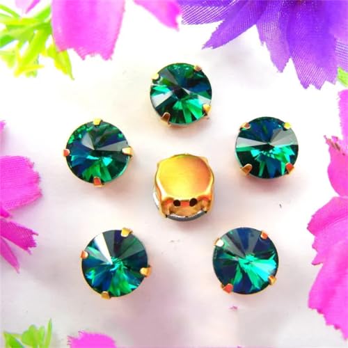 COQALINEX Kristalle nähen, Gold Claw Glas Kristall 7 Größen Farben Mix Rivoli Runde Form Nähen Auf Strass Perlen DIY Applikation(10mm 20pcs A16 Emerald) von COQALINEX