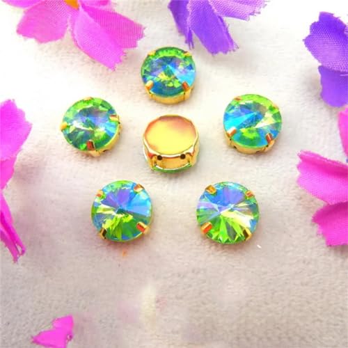 COQALINEX Kristalle nähen, Gold Claw Glas Kristall 7 Größen Farben Mix Rivoli Runde Form Nähen Auf Strass Perlen DIY Applikation(12mm 20pcs A29 Peridot AB) von COQALINEX