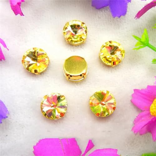 COQALINEX Kristalle nähen, Gold Claw Glas Kristall 7 Größen Farben Mix Rivoli Runde Form Nähen Auf Strass Perlen DIY Applikation(14mm 20pcs A12 Jonquil) von COQALINEX