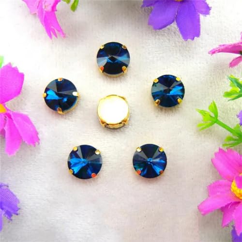 COQALINEX Kristalle nähen, Gold Claw Glas Kristall 7 Größen Farben Mix Rivoli Runde Form Nähen Auf Strass Perlen DIY Applikation(14mm 20pcs A14 Blue Zircan) von COQALINEX
