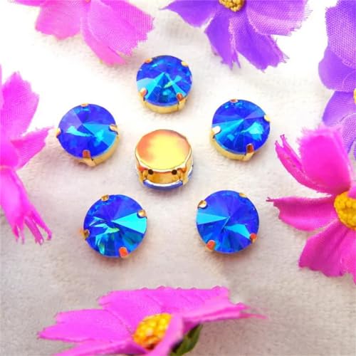 COQALINEX Kristalle nähen, Gold Claw Glas Kristall 7 Größen Farben Mix Rivoli Runde Form Nähen Auf Strass Perlen DIY Applikation(14mm 20pcs A28 Sapphire AB) von COQALINEX
