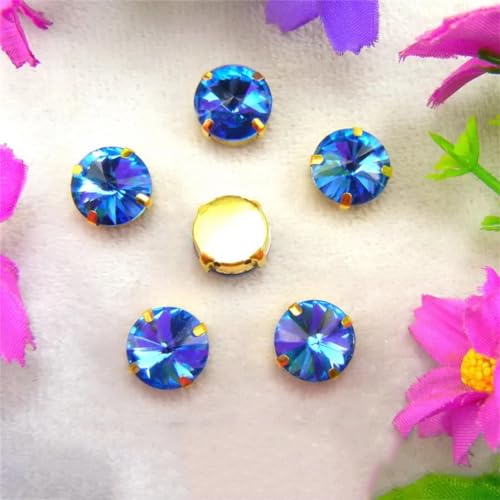 COQALINEX Kristalle nähen, Gold Claw Glas Kristall 7 Größen Farben Mix Rivoli Runde Form Nähen Auf Strass Perlen DIY Applikation(16mm 20pcs A18 Lt Sapphire) von COQALINEX