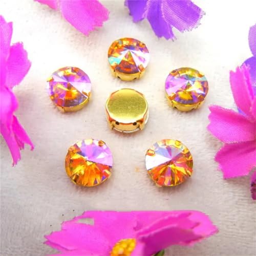 COQALINEX Kristalle nähen, Gold Claw Glas Kristall 7 Größen Farben Mix Rivoli Runde Form Nähen Auf Strass Perlen DIY Applikation(18mm 10pcs A31 Topaz AB) von COQALINEX