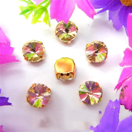COQALINEX Kristalle nähen, Gold Claw Glas Kristall 7 Größen Farben Mix Rivoli Runde Form Nähen Auf Strass Perlen DIY Applikation(6mm 50pcs A15 Lt Topaz) von COQALINEX