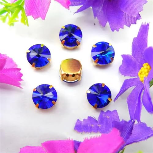 COQALINEX Kristalle nähen, Gold Claw Glas Kristall 7 Größen Farben Mix Rivoli Runde Form Nähen Auf Strass Perlen DIY Applikation(6mm 50pcs A3 Sapphire) von COQALINEX
