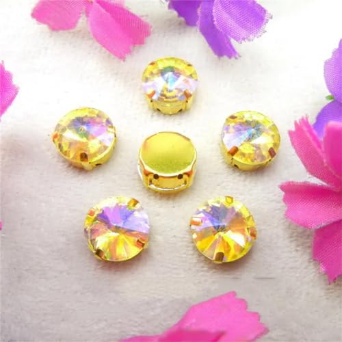 COQALINEX Kristalle nähen, Gold Claw Glas Kristall 7 Größen Farben Mix Rivoli Runde Form Nähen Auf Strass Perlen DIY Applikation(6mm 50pcs A30 Jonquil AB) von COQALINEX