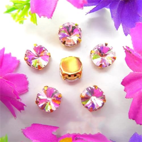 COQALINEX Kristalle nähen, Gold Claw Glas Kristall 7 Größen Farben Mix Rivoli Runde Form Nähen Auf Strass Perlen DIY Applikation(8mm 50pcs A19 Pink) von COQALINEX