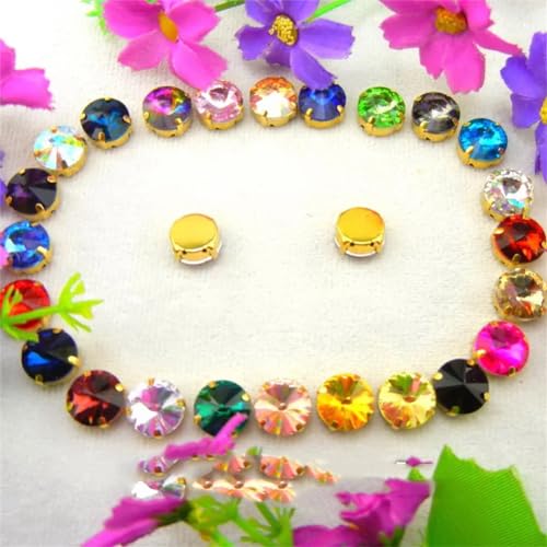 COQALINEX Kristalle nähen, Gold Claw Glas Kristall 7 Größen Farben Mix Rivoli Runde Form Nähen Auf Strass Perlen DIY Applikation(8mm 50pcs A26 Colors Mix) von COQALINEX
