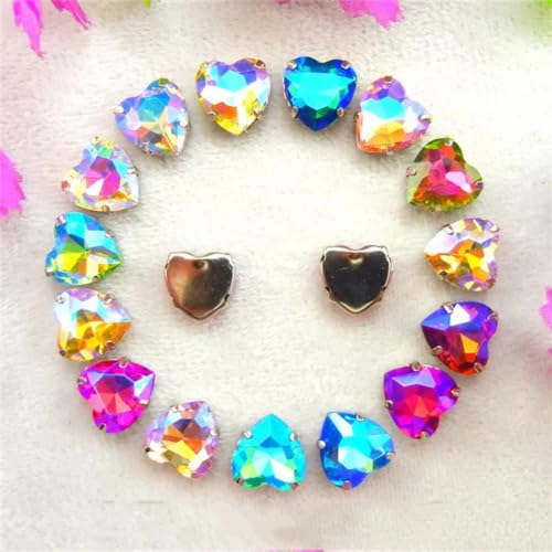 COQALINEX Kristalle nähen, Herzform for Aufnähen von Strasssteinen, Silberne Krallenfassungen, Kristallperlen, 7 Größen, Farben, Mix, DIY-Applikation(16mm 20pcs A36 AB Colors Mix) von COQALINEX
