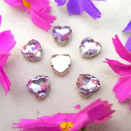 COQALINEX Kristalle nähen, Herzform for Aufnähen von Strasssteinen, Silberne Krallenfassungen, Kristallperlen, 7 Größen, Farben, Mix, DIY-Applikation(27mm 10pcs A21 Violet) von COQALINEX