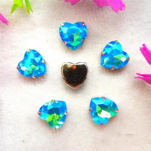 COQALINEX Kristalle nähen, Herzform for Aufnähen von Strasssteinen, Silberne Krallenfassungen, Kristallperlen, 7 Größen, Farben, Mix, DIY-Applikation(27mm 10pcs A27 Aquamarine AB) von COQALINEX