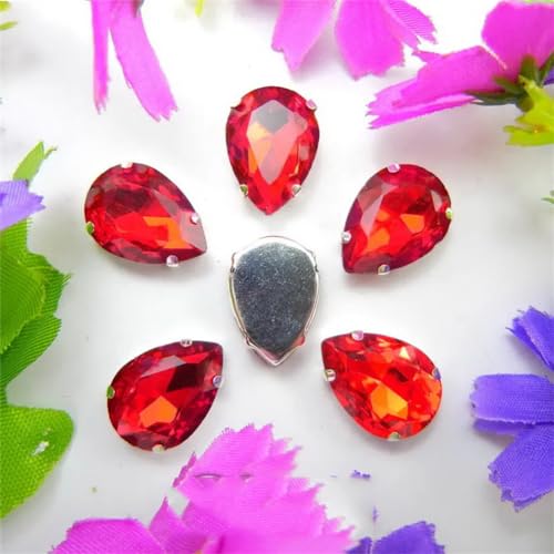 COQALINEX Kristalle nähen, Krallenfassung Bunte Kristalle Farben Gemischte Wassertropfen Aufnäher Strass Hochzeitskleid DIY Perlen(6x8mm 50pcs A19 Dark red) von COQALINEX