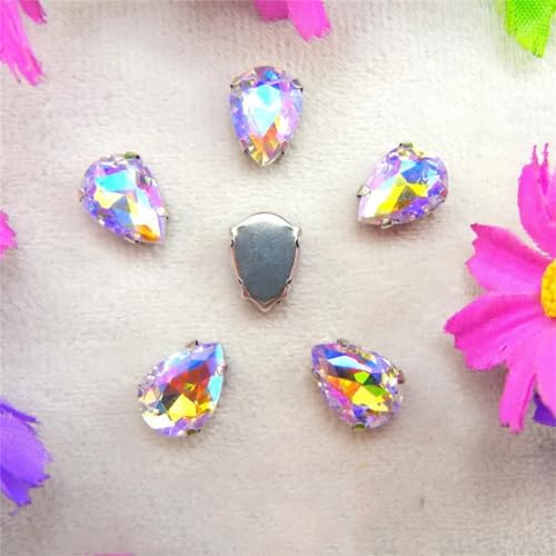 COQALINEX Kristalle nähen, Krallenfassung Bunte Kristalle Farben Gemischte Wassertropfen Aufnäher Strass Hochzeitskleid DIY Perlen(6x8mm 50pcs A34 Violet AB) von COQALINEX