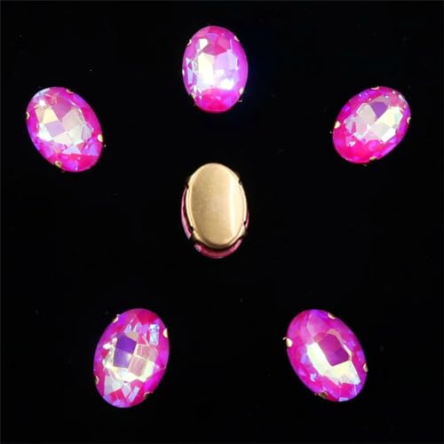 COQALINEX Kristalle nähen, Ovale Form, goldene Krallenfassungen for Aufnähen von Strass-Applikation, 20 Stück/Packung, Farben gemischt, Glaskristall(10x14mm 20pcs A35 Fuchsia AB) von COQALINEX