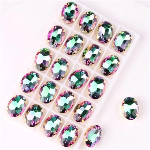 COQALINEX Kristalle nähen, Ovale Form, goldene Krallenfassungen for Aufnähen von Strass-Applikation, 20 Stück/Packung, Farben gemischt, Glaskristall(10x14mm 20pcs A8 Emerald RB) von COQALINEX