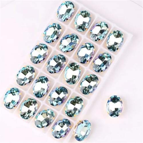 COQALINEX Kristalle nähen, Ovale Form, goldene Krallenfassungen for Aufnähen von Strass-Applikation, 20 Stück/Packung, Farben gemischt, Glaskristall(13x18mm 20pcs A2 Aquamarine RB) von COQALINEX