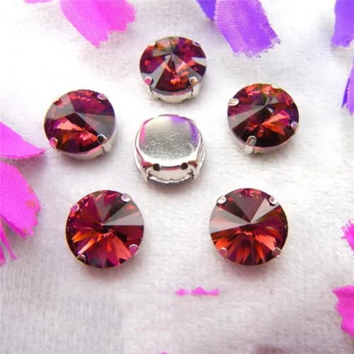 COQALINEX Kristalle nähen, Silber Kralle Glas Kristall Farben Mix Rivoli Runde Form Nähen Auf Strass Perlen DIY Applikation(10mm 20pcs A12 Wine red) von COQALINEX