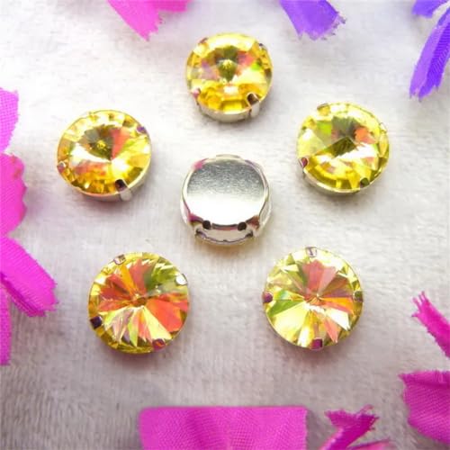 COQALINEX Kristalle nähen, Silber Kralle Glas Kristall Farben Mix Rivoli Runde Form Nähen Auf Strass Perlen DIY Applikation(10mm 20pcs A16 Jonquil) von COQALINEX