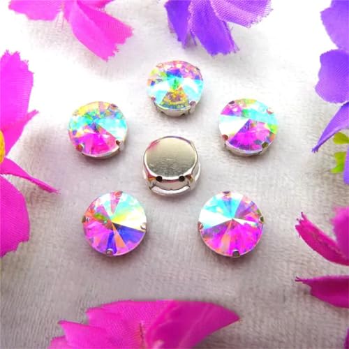 COQALINEX Kristalle nähen, Silber Kralle Glas Kristall Farben Mix Rivoli Runde Form Nähen Auf Strass Perlen DIY Applikation(10mm 20pcs A17 Crystal AB) von COQALINEX