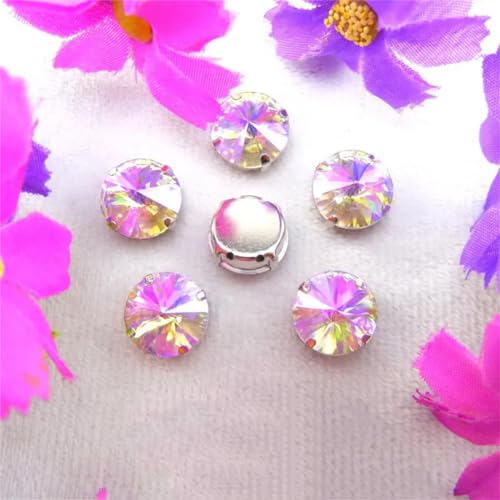 COQALINEX Kristalle nähen, Silber Kralle Glas Kristall Farben Mix Rivoli Runde Form Nähen Auf Strass Perlen DIY Applikation(10mm 20pcs A34 Violet AB) von COQALINEX