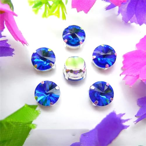 COQALINEX Kristalle nähen, Silber Kralle Glas Kristall Farben Mix Rivoli Runde Form Nähen Auf Strass Perlen DIY Applikation(12mm 20pcs A18 Lt Sapphire) von COQALINEX