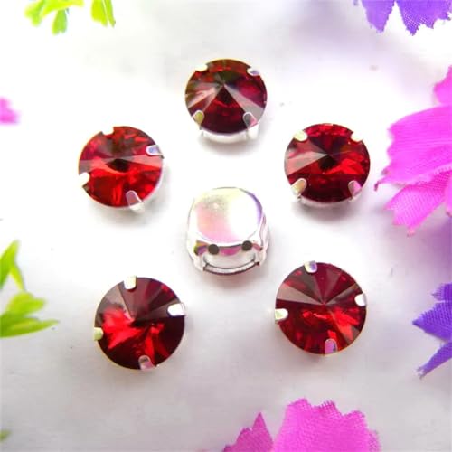 COQALINEX Kristalle nähen, Silber Kralle Glas Kristall Farben Mix Rivoli Runde Form Nähen Auf Strass Perlen DIY Applikation(12mm 20pcs A24 Dark red) von COQALINEX