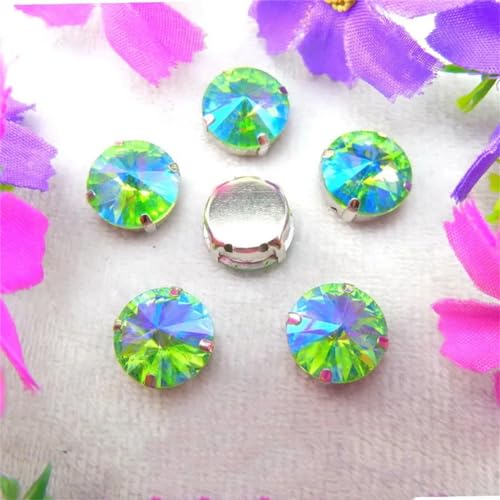 COQALINEX Kristalle nähen, Silber Kralle Glas Kristall Farben Mix Rivoli Runde Form Nähen Auf Strass Perlen DIY Applikation(12mm 20pcs A29 Peridot AB) von COQALINEX
