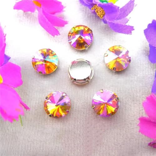 COQALINEX Kristalle nähen, Silber Kralle Glas Kristall Farben Mix Rivoli Runde Form Nähen Auf Strass Perlen DIY Applikation(12mm 20pcs A31 Topaz AB) von COQALINEX