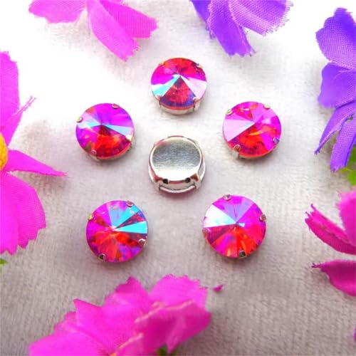 COQALINEX Kristalle nähen, Silber Kralle Glas Kristall Farben Mix Rivoli Runde Form Nähen Auf Strass Perlen DIY Applikation(12mm 20pcs A33 Red AB) von COQALINEX
