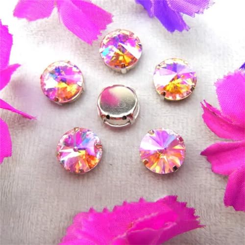 COQALINEX Kristalle nähen, Silber Kralle Glas Kristall Farben Mix Rivoli Runde Form Nähen Auf Strass Perlen DIY Applikation(12mm 20pcs A35 Pink AB) von COQALINEX