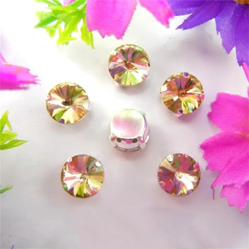 COQALINEX Kristalle nähen, Silber Kralle Glas Kristall Farben Mix Rivoli Runde Form Nähen Auf Strass Perlen DIY Applikation(14mm 20pcs A14 Lt Topaz) von COQALINEX