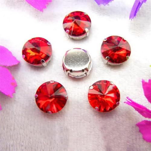 COQALINEX Kristalle nähen, Silber Kralle Glas Kristall Farben Mix Rivoli Runde Form Nähen Auf Strass Perlen DIY Applikation(14mm 20pcs A19 Red) von COQALINEX