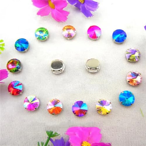 COQALINEX Kristalle nähen, Silber Kralle Glas Kristall Farben Mix Rivoli Runde Form Nähen Auf Strass Perlen DIY Applikation(14mm 20pcs A36 AB Colors Mix) von COQALINEX