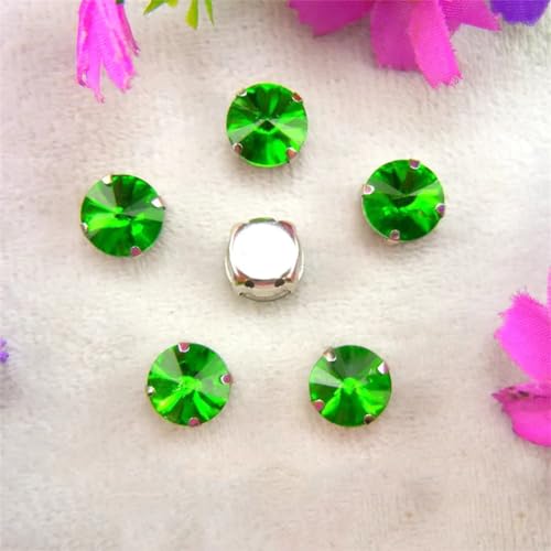 COQALINEX Kristalle nähen, Silber Kralle Glas Kristall Farben Mix Rivoli Runde Form Nähen Auf Strass Perlen DIY Applikation(14mm 20pcs A6 Olivine) von COQALINEX