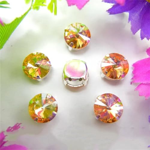 COQALINEX Kristalle nähen, Silber Kralle Glas Kristall Farben Mix Rivoli Runde Form Nähen Auf Strass Perlen DIY Applikation(16mm 20pcs A11 Champagne Gold) von COQALINEX