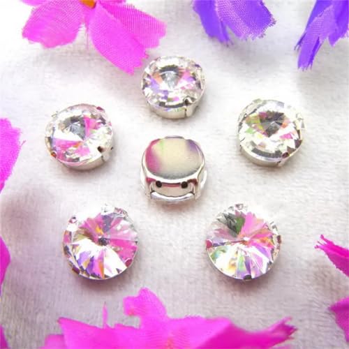 COQALINEX Kristalle nähen, Silber Kralle Glas Kristall Farben Mix Rivoli Runde Form Nähen Auf Strass Perlen DIY Applikation(18mm 10pcs A1 Clear) von COQALINEX