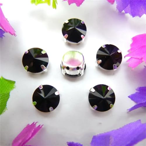 COQALINEX Kristalle nähen, Silber Kralle Glas Kristall Farben Mix Rivoli Runde Form Nähen Auf Strass Perlen DIY Applikation(18mm 10pcs A2 Black) von COQALINEX